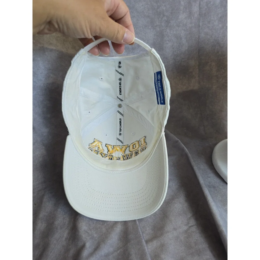 Iowa Hawkeyes Top Of The World Hat Cap White Embroidered Arched Spellout NCAA